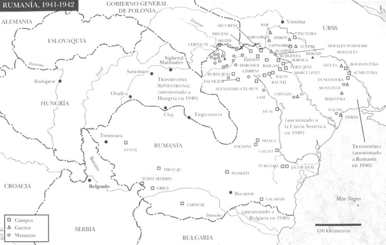 Rumania en 1941-1942 con indicacin de campos de concentracin
